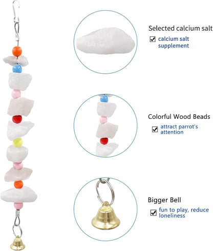 Tutuviw 2Pcs Bird Cuttlebone Chew Toy,Natural Calcium Cuddle Bone Sharp Beaks Cage Toy,Large Parrot Chewing Calcium Cuttlebone with Bells,Calcium Stone Chew Toy Grinding Teeth for Parrot Hamster