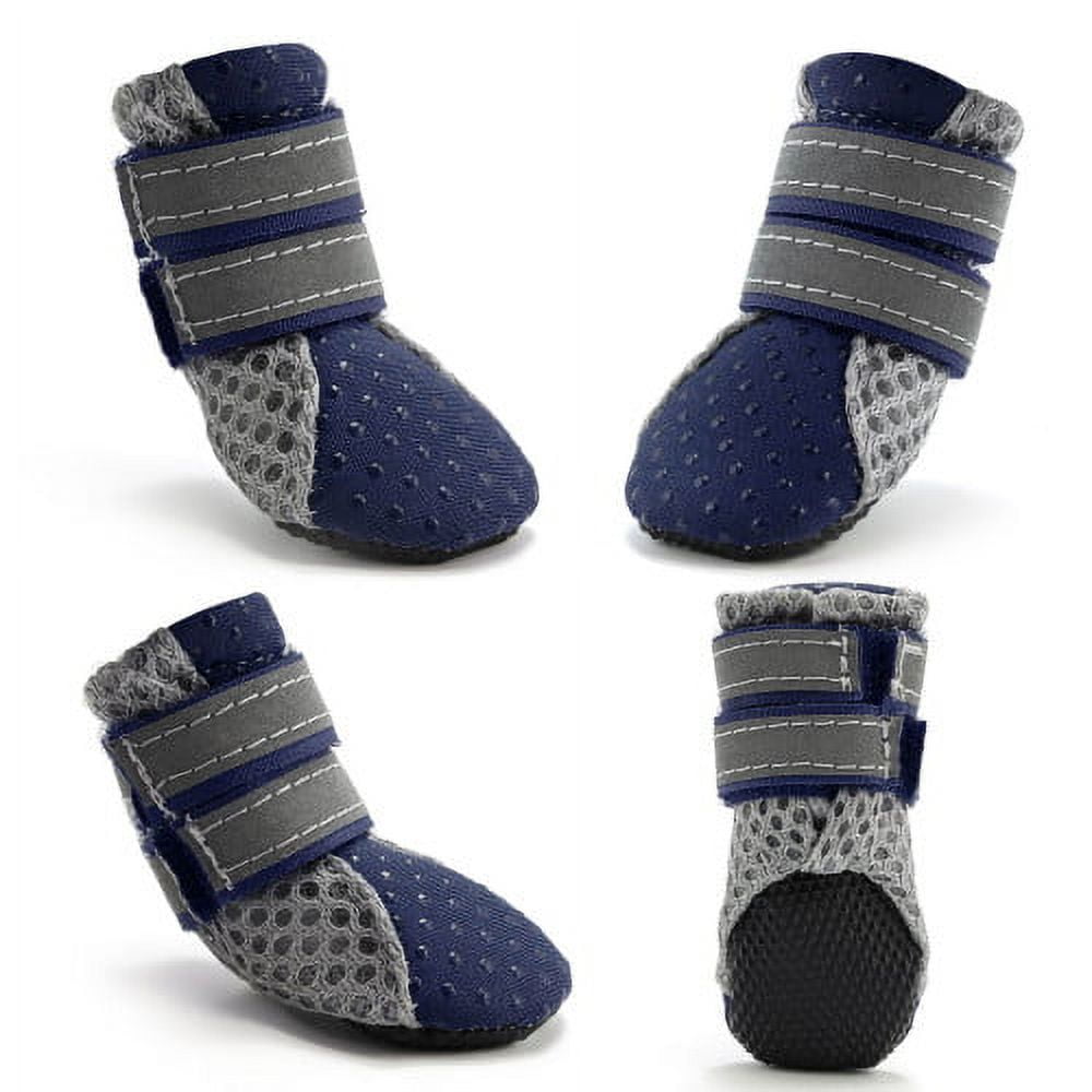 SPRING PARK Small Dog Shoes, Slip Resistant 4pcs Dog Puppy Boots Booties Pet Sneakers with Reflective Fastener Tape for Small Medium Dogs, Protect Paws Easy to Wear Daily Use S Blue