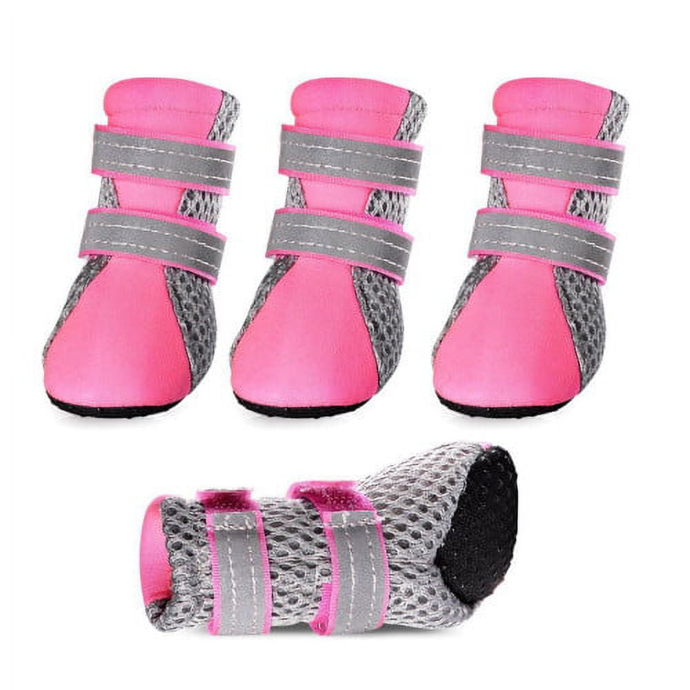 SPRING PARK Small Dog Shoes, Slip Resistant 4pcs Dog Puppy Boots Booties Pet Sneakers with Reflective Fastener Tape for Small Medium Dogs, Protect Paws Easy to Wear Daily Use S Pink