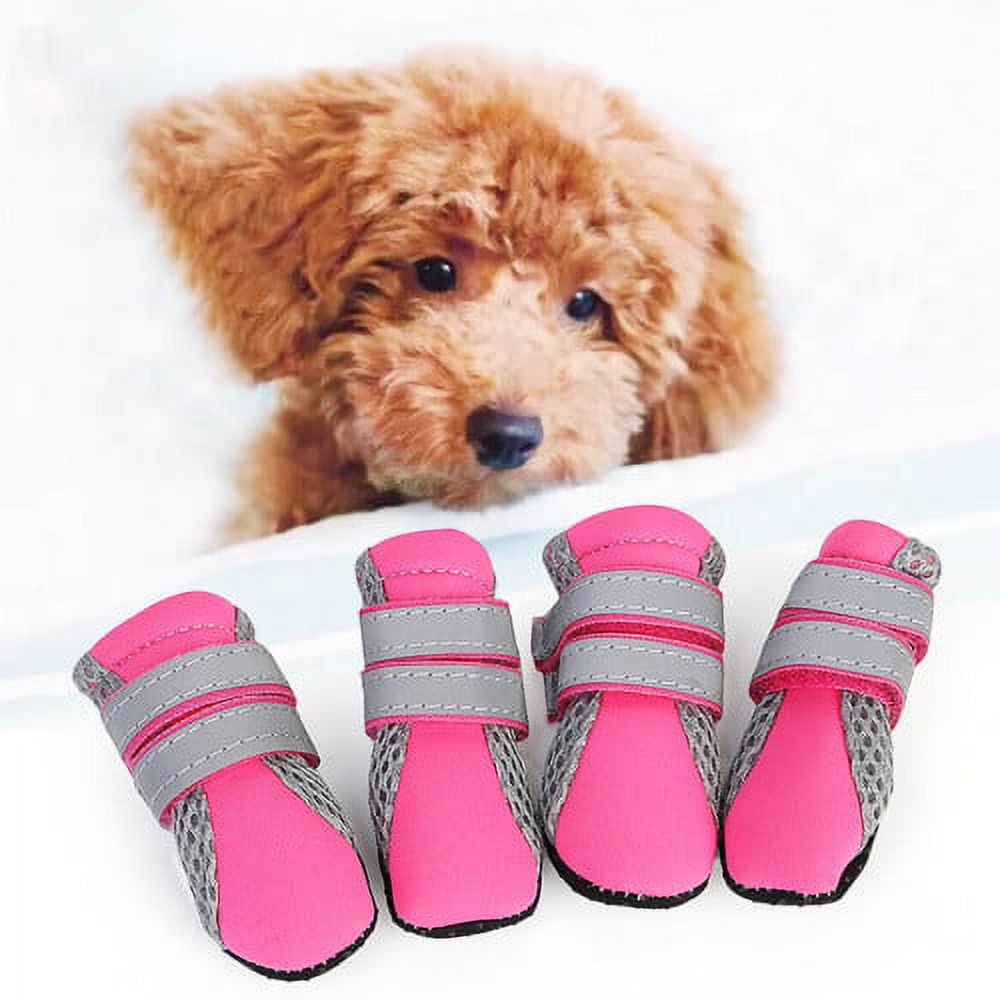 SPRING PARK Small Dog Shoes, Slip Resistant 4pcs Dog Puppy Boots Booties Pet Sneakers with Reflective Fastener Tape for Small Medium Dogs, Protect Paws Easy to Wear Daily Use M Pink