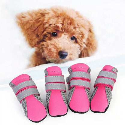 SPRING PARK Small Dog Shoes, Slip Resistant 4pcs Dog Puppy Boots Booties Pet Sneakers with Reflective Fastener Tape for Small Medium Dogs, Protect Paws Easy to Wear Daily Use M Pink