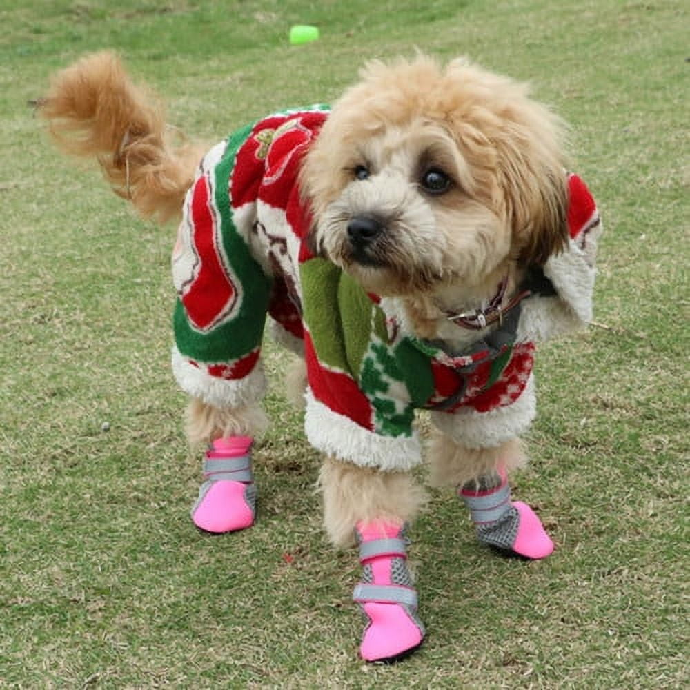 SPRING PARK Small Dog Shoes, Slip Resistant 4pcs Dog Puppy Boots Booties Pet Sneakers with Reflective Fastener Tape for Small Medium Dogs, Protect Paws Easy to Wear Daily Use M Pink