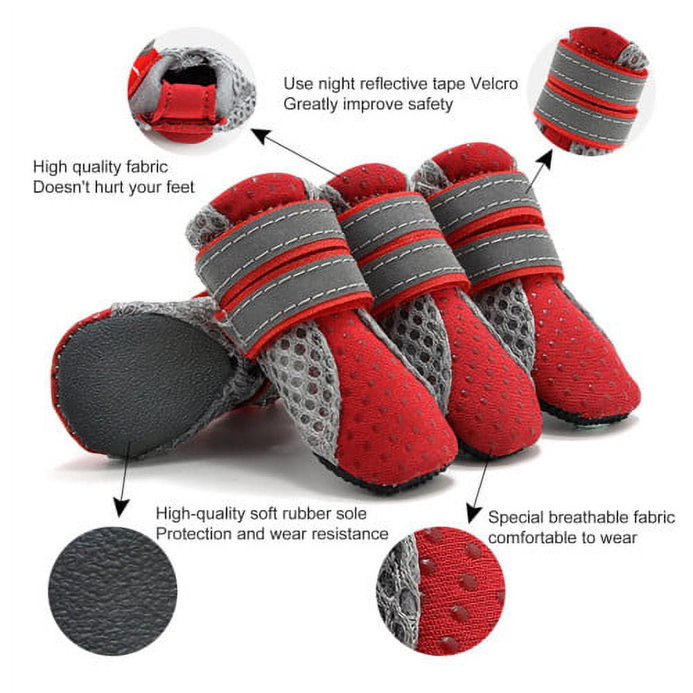 SPRING PARK Small Dog Shoes, Slip Resistant 4pcs Dog Puppy Boots Booties Pet Sneakers with Reflective Fastener Tape for Small Medium Dogs, Protect Paws Easy to Wear Daily Use L Red