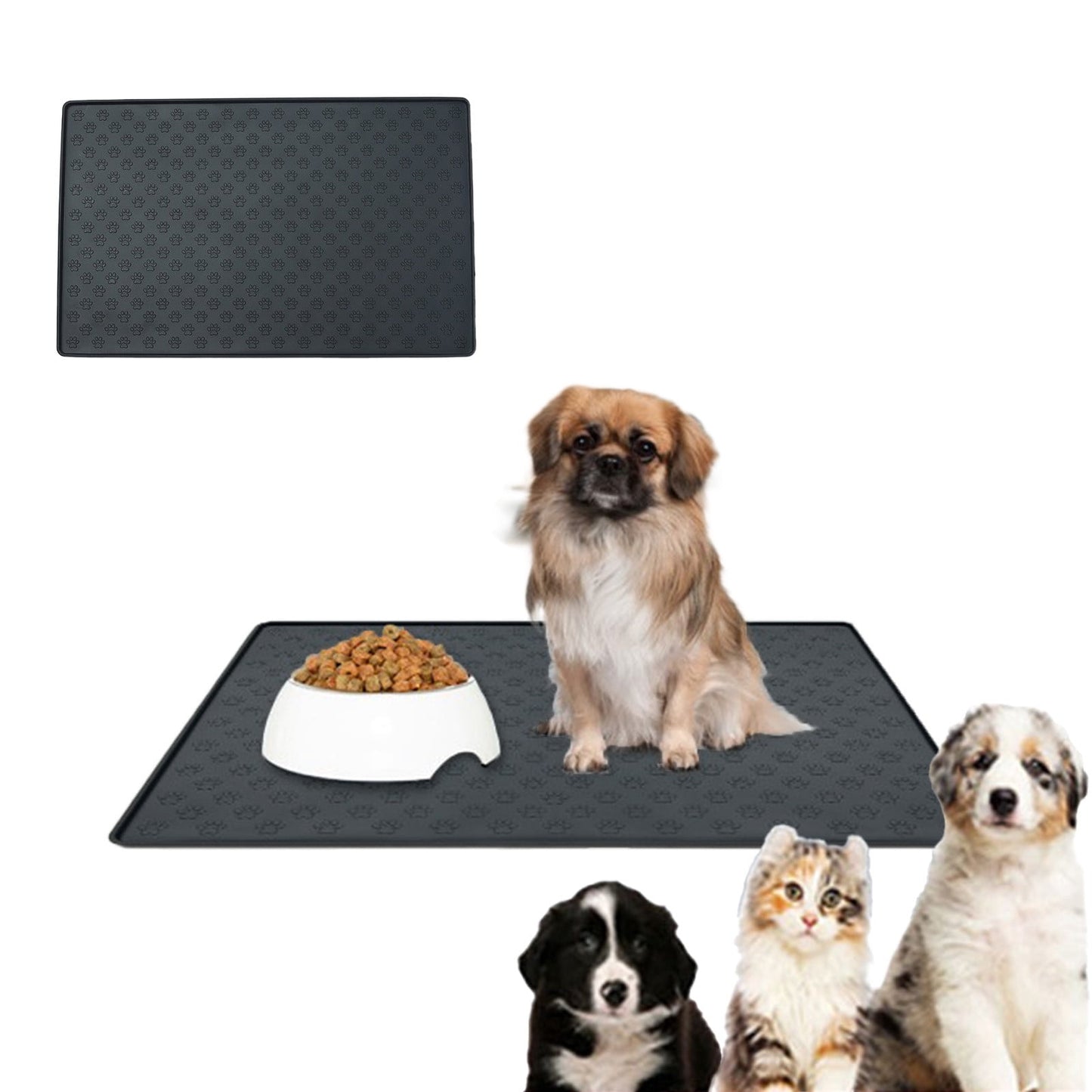 Darzheoy Dog Food Mat, Waterproof Dog Bowl Mat, Silicone Dog Mat for Food and Water, Pet Food Mat with Edges, Nonslip Dog Feeding Mat, Dog Food Mats for Floors Black