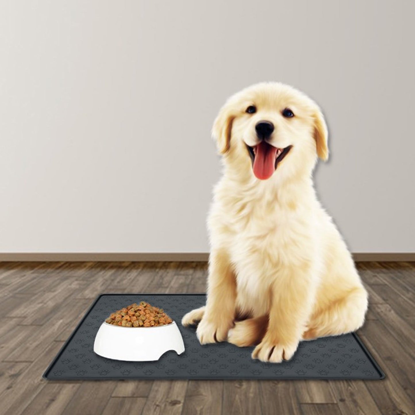 Darzheoy Dog Food Mat, Waterproof Dog Bowl Mat, Silicone Dog Mat for Food and Water, Pet Food Mat with Edges, Nonslip Dog Feeding Mat, Dog Food Mats for Floors Black