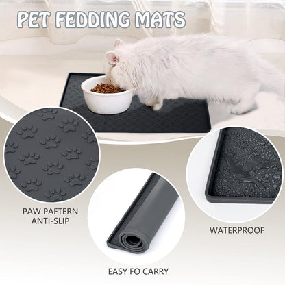 Darzheoy Dog Food Mat, Waterproof Dog Bowl Mat, Silicone Dog Mat for Food and Water, Pet Food Mat with Edges, Nonslip Dog Feeding Mat, Dog Food Mats for Floors Black
