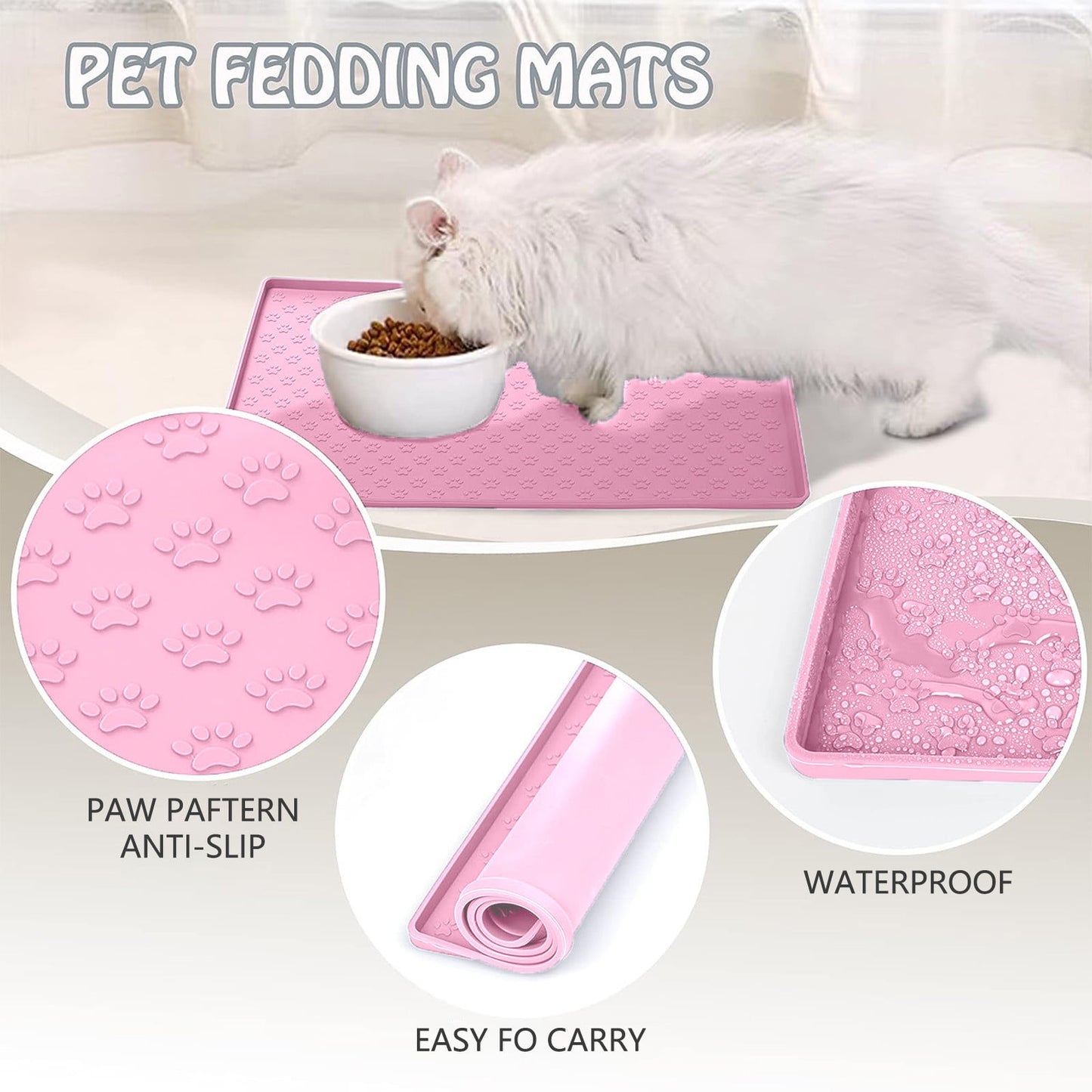 Darzheoy Dog Food Mat, Waterproof Dog Bowl Mat, Silicone Dog Mat for Food and Water, Pet Food Mat with Edges, Nonslip Dog Feeding Mat, Dog Food Mats for Floors Pink