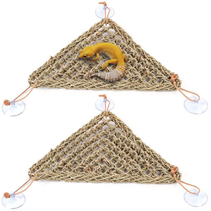 Reptile Hammock Corner Triangle 2 PCS,Natural Seagrass Fiber,Bearded Dragon Tank Accessories Habitat Decor for Lizard,Iguanas,Chameleon and Hermit Crabs
