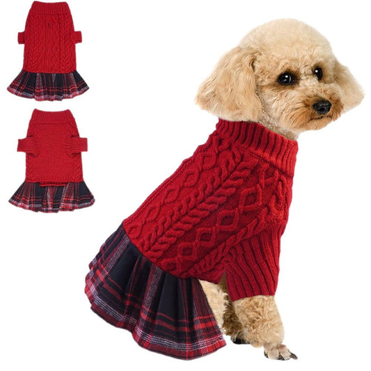 Dog Sweater, Stretchy with Bowtie and Soft Turtleneck - Red, Medium