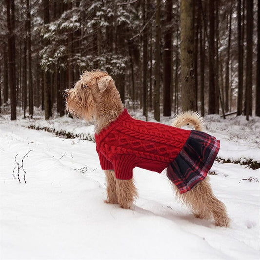 Dog Sweater, Stretchy with Bowtie and Soft Turtleneck - Red, Medium
