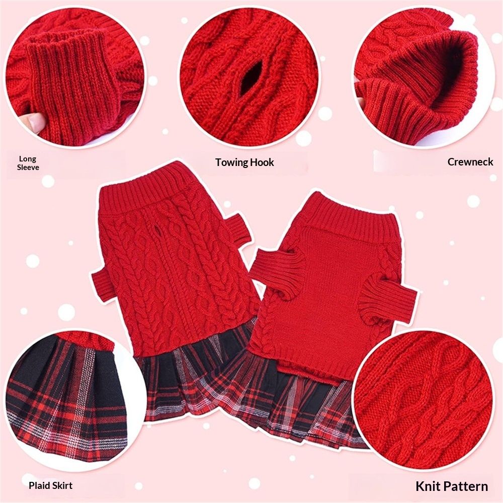 Dog Sweater, Stretchy with Bowtie and Soft Turtleneck - Red, Medium