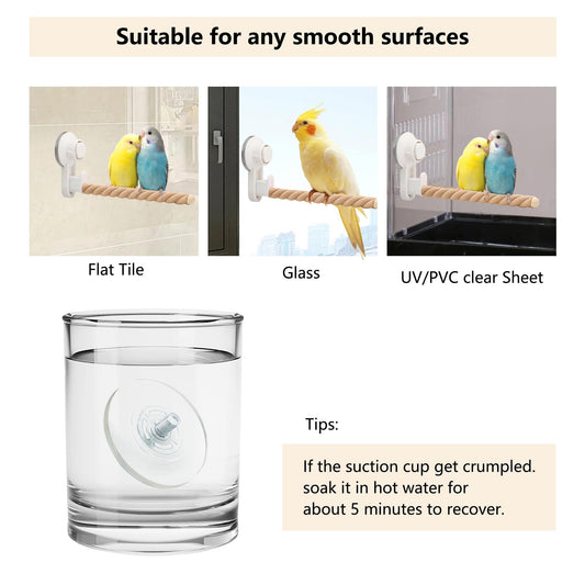 white Suction Cup Bird Perch,Natural Wood Parrot Window/Bath/Car/Travel/Shower Perches Stand Portable Parakeet Grinding Stick Training Toys for Small and Medium Birds(Twist Grain)