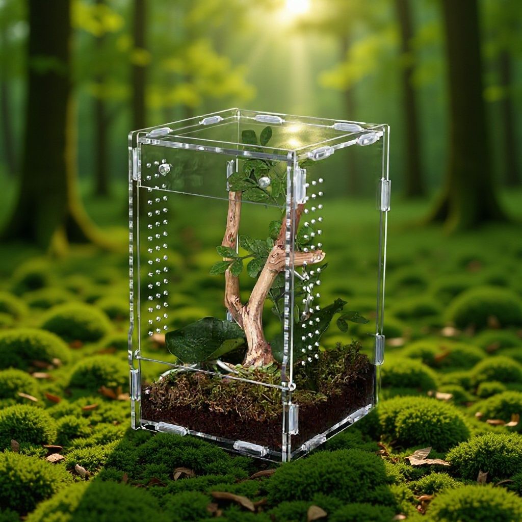 Acrylic Jumping Spider Enclosure Box: Transparent Habitat with Ventilation Holes, Escape-Proof Terrarium for Reptile Pet, Easy to Clean & Observe