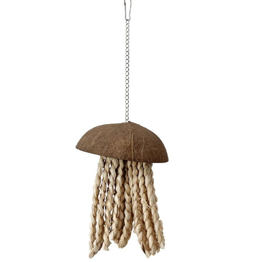 Bird Chew Toys, Coconut Shell with Corn Husks for Parrot Beak Grinding, Coconut Shell Shredding Toy for Parakeet Lovebird Conure Budgies Cockatiel