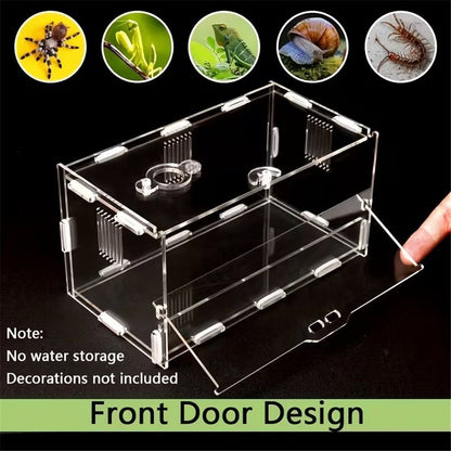 Acrylic Jumping Spider Enclosure Reptile Terrarium with Front Opening Door Reptile Tank for Tarantula Small Reptile
