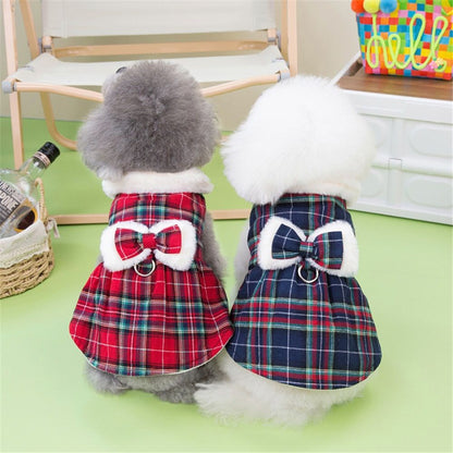 2 pack Plaid Dog Dresses Cute Bowtie Clothes Cotton Soft Outfit Dog Costume for Small Dogs Cat Apparel (S)