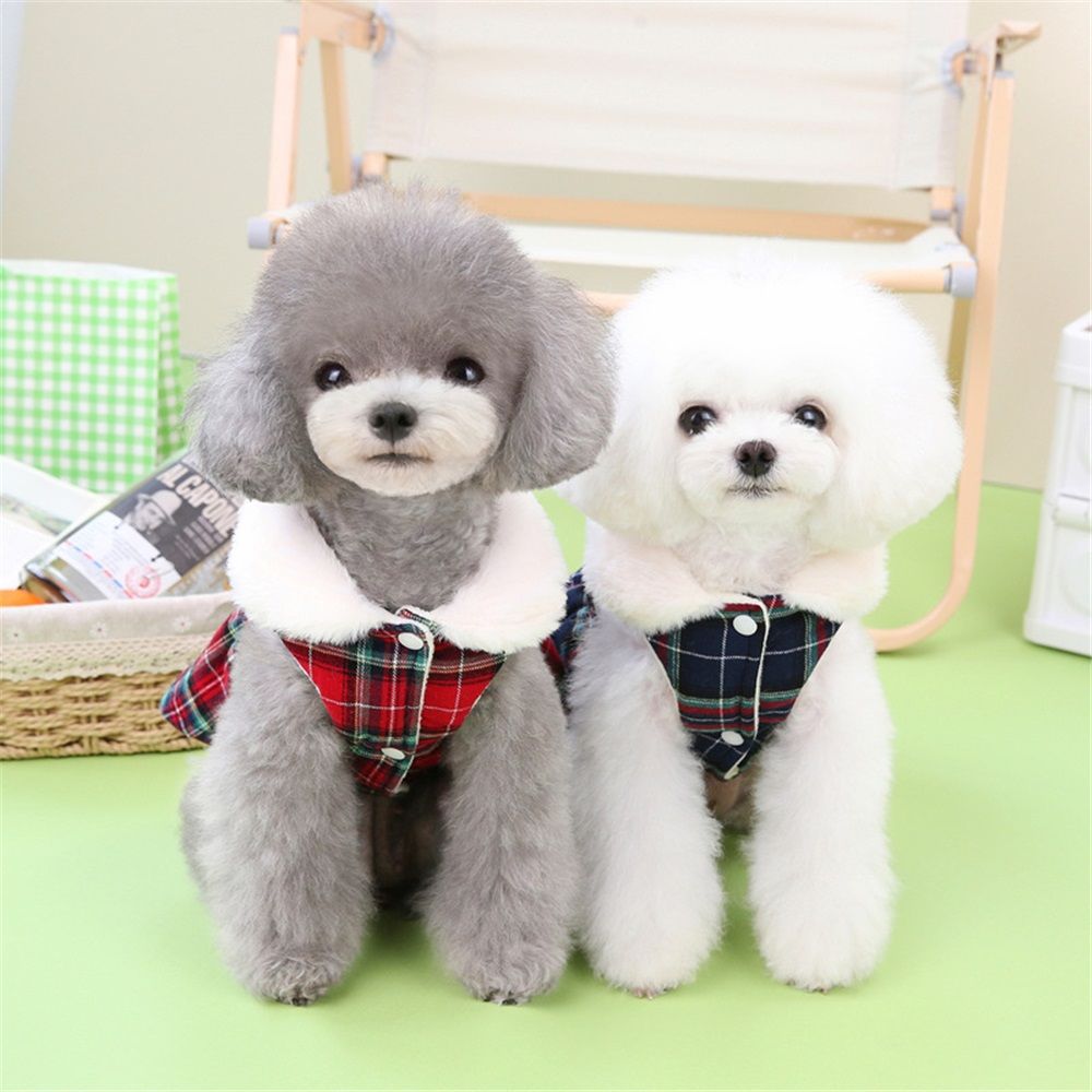 2 pack Plaid Dog Dresses Cute Bowtie Clothes Cotton Soft Outfit Dog Costume for Small Dogs Cat Apparel (S)