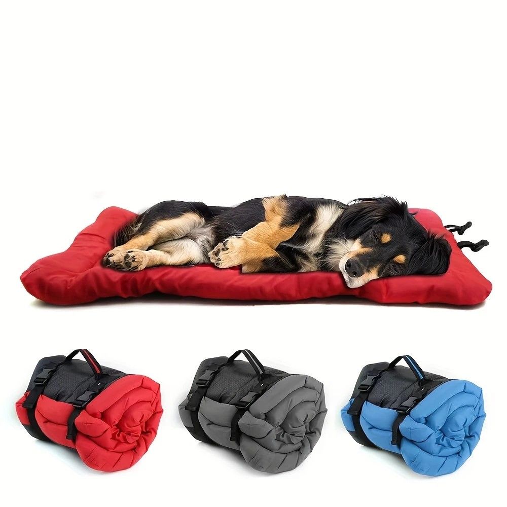 High-quality moisture-proof thick portable camping dog bed suitable for medium / large / small dogs - durable polyester outdoor mat with handle foldable design suitable for travel home and camping trips camping bed(red)