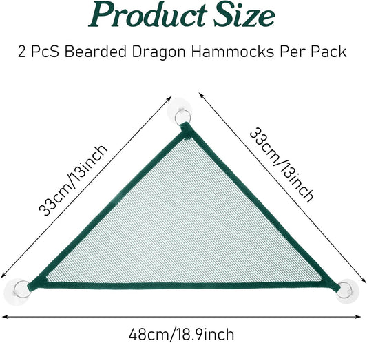 2Pcs Reptile Hammock - Breathable Mesh Bearded Dragon Hammock Lizard Tank Accessories Triangle Geckos Hammocks for Bearded Dragons Snakes Axolotls(Green)