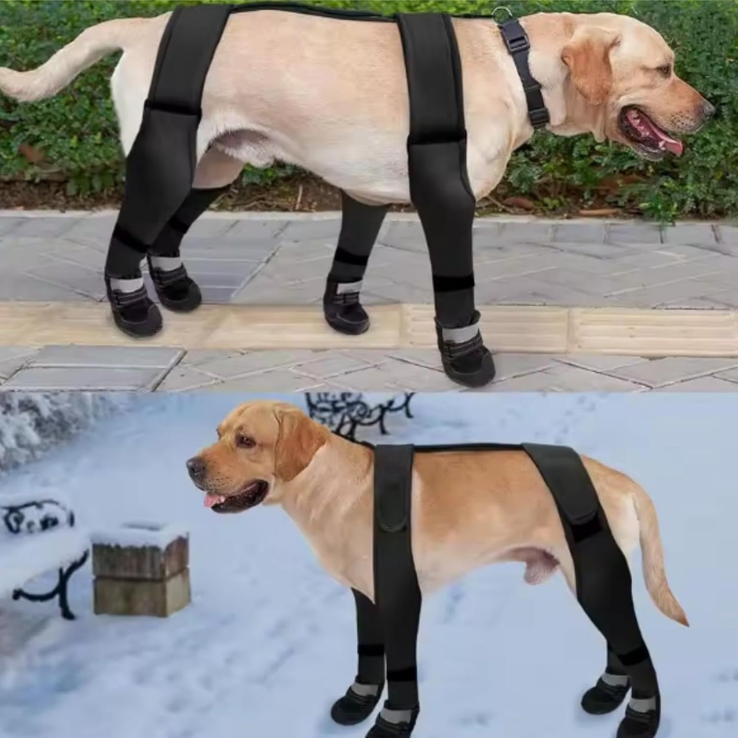 Dog Boots with Straps - Black High Anti-Slip Waterproof Dog Shoes Adjustable Straps Winter Snow Rain Protection Paw Boots for Dogs