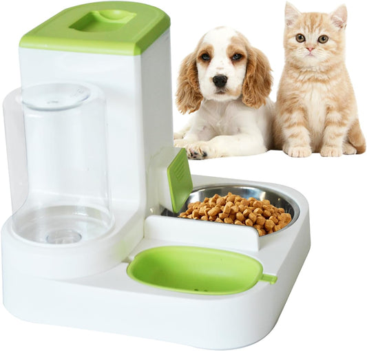 Automatic Pet Feeder 1 Piece Dog Cat Food Bowl Water Bowl Green