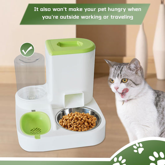 Automatic Pet Feeder 1 Piece Dog Cat Food Bowl Water Bowl Green
