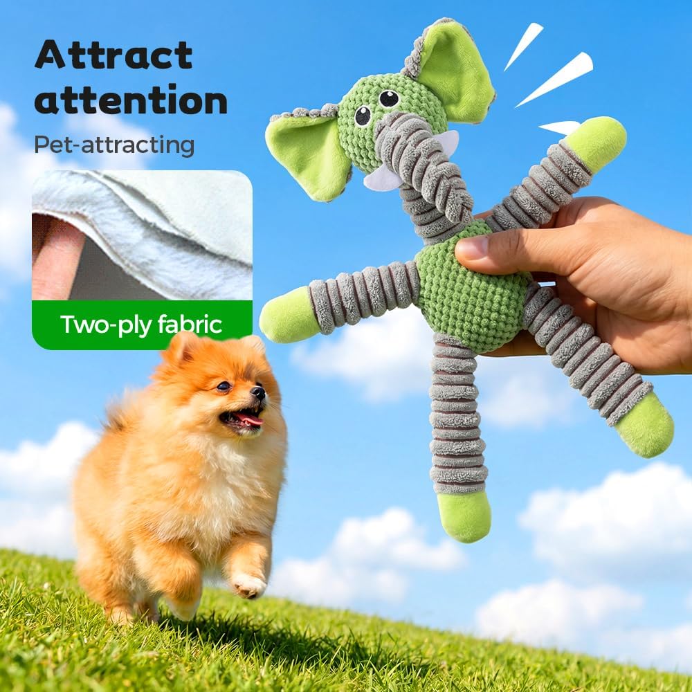 Linen Safari Companions Dog Toys, Durable Toy with Squeaker for Small Medium Large Dogs, Chew Resistant Animal Shaped Toys Aggressive Chewers Puppy Anxiety Relief (Elephant) Elephant