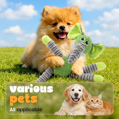 Linen Safari Companions Dog Toys, Durable Toy with Squeaker for Small Medium Large Dogs, Chew Resistant Animal Shaped Toys Aggressive Chewers Puppy Anxiety Relief (Elephant) Elephant