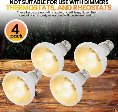 (4-Pack 100W Reptile Heat Lamp Bulbs - UVA Daylight Basking Light Bulbs for Reptiles, Turtles, Lizard, Bearded Dragon and Amphibians - 120V R80 Reflector Bulbs with E26 Screw Cap Base