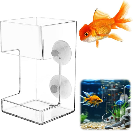 No Mess Aquarium Feeder, 2026 New Acrylic Clear Fish Tank Feeder with Suction Cup, Preventing Food Scattering (Square)