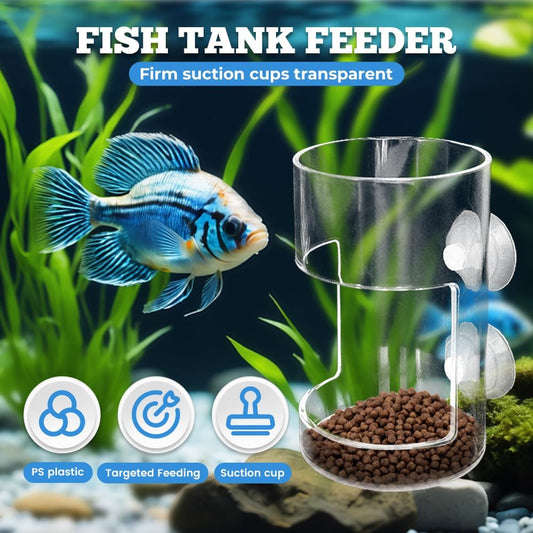 No Mess Aquarium Feeder, 2026 New Acrylic Clear Fish Tank Feeder with Suction Cup, Preventing Food Scattering (Square)