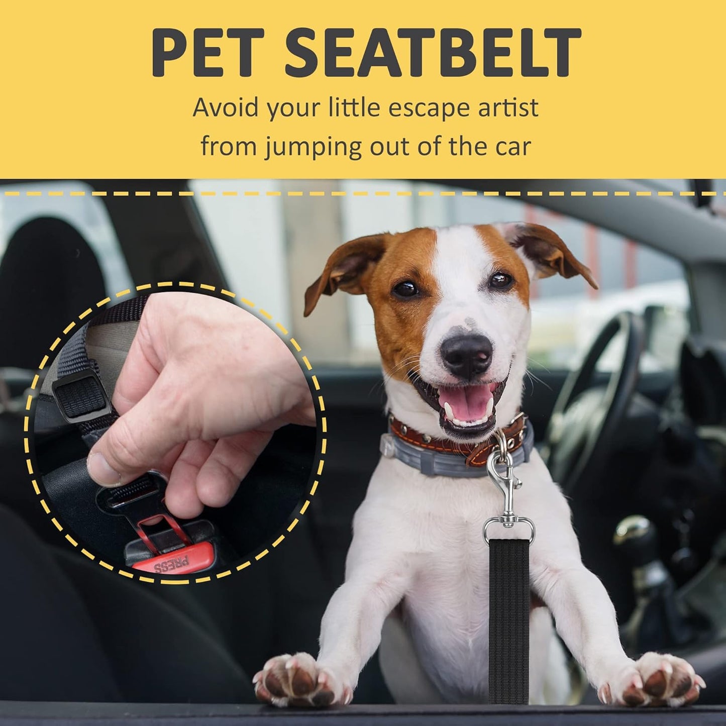 Dog Seat Belt for Car, Adjustable Nylon Pet Seatbelt, Supports All Cars, Dog Car Leash Seat Belt, Seatbelt for Dogs, Cats & Ferrets Travel Harness