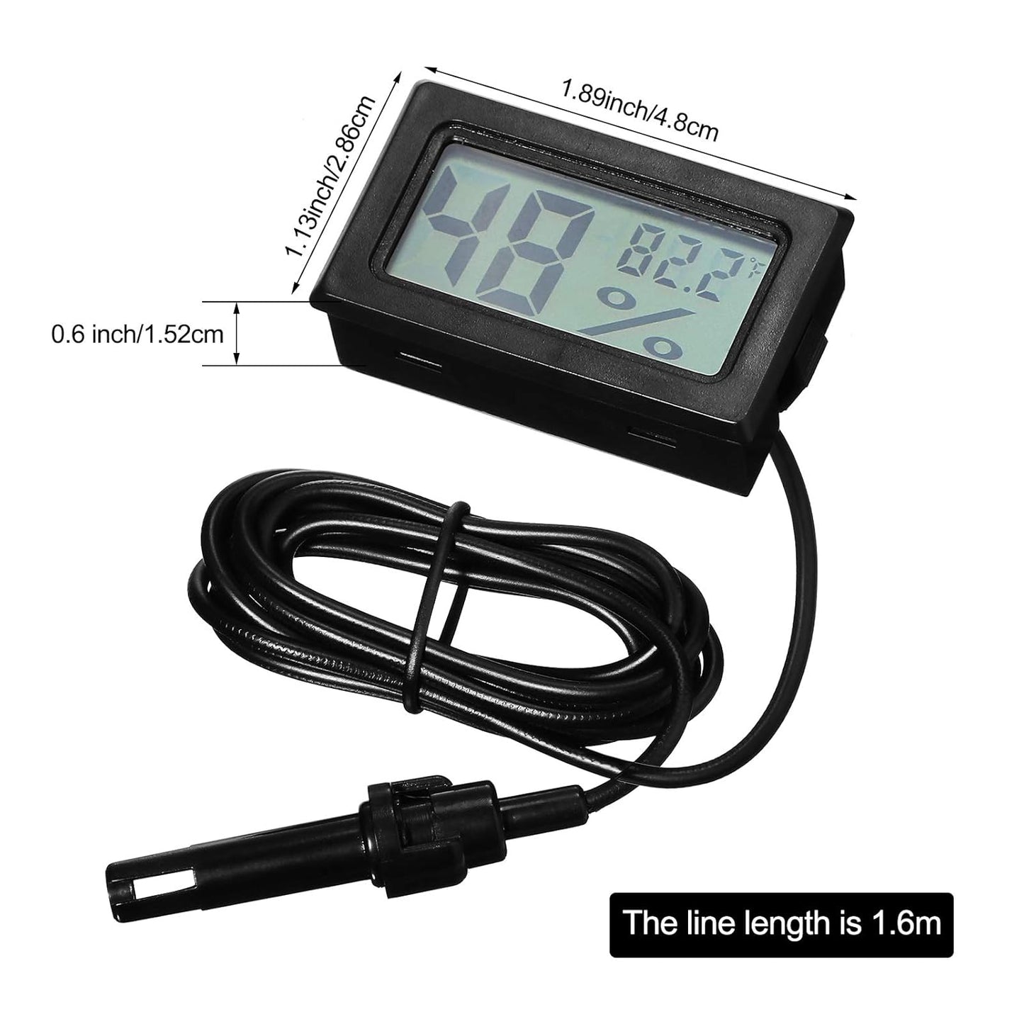 Mini Digital Temperature Humidity Meters Gauge with Probe Gauge LCD Fahrenheit Display Thermometer Hygrometer for Incubator Reptile Plant Greenhouse Chicken Coop Garden(Black, 3 Pieces)