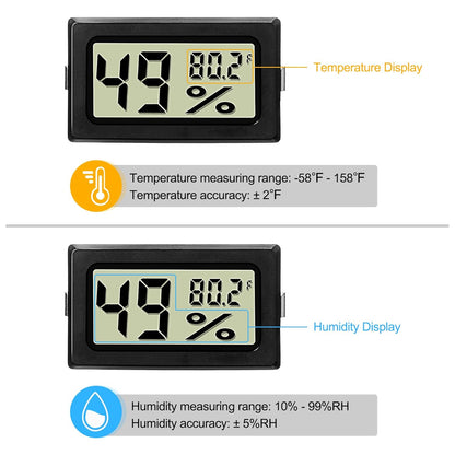 Mini Digital Temperature Humidity Meters Gauge with Probe Gauge LCD Fahrenheit Display Thermometer Hygrometer for Incubator Reptile Plant Greenhouse Chicken Coop Garden(Black, 3 Pieces)