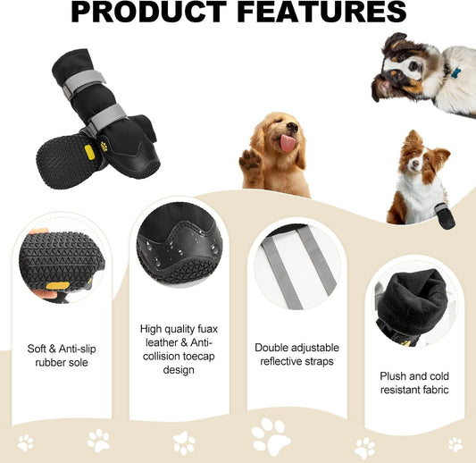 Anti-slip dog shoes with reflective strips - XL - Black
