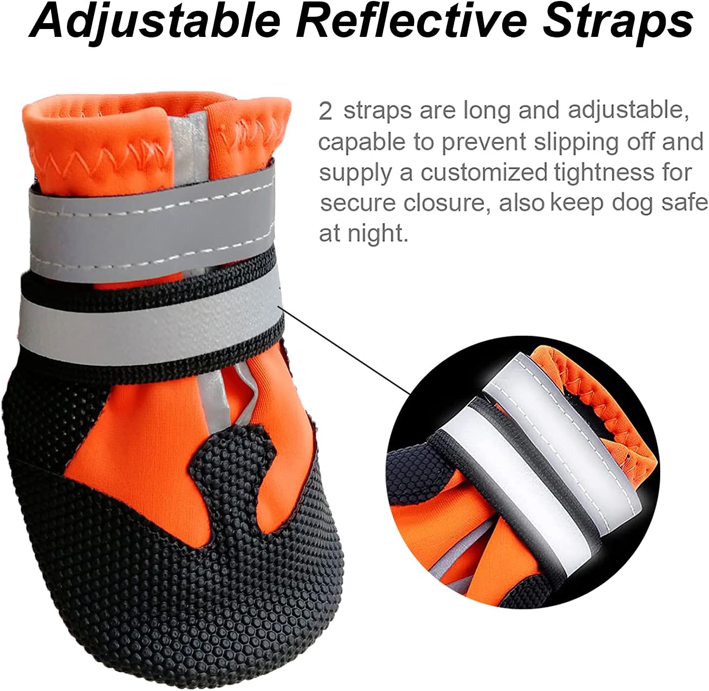 Dog Shoes, Waterproof Anti-Slip Dog Boots Snow Shoes with Two Reflective Straps, 4 Pcs Pet Paw Protectors Rain Boots for Small Dogs, Orange (S)