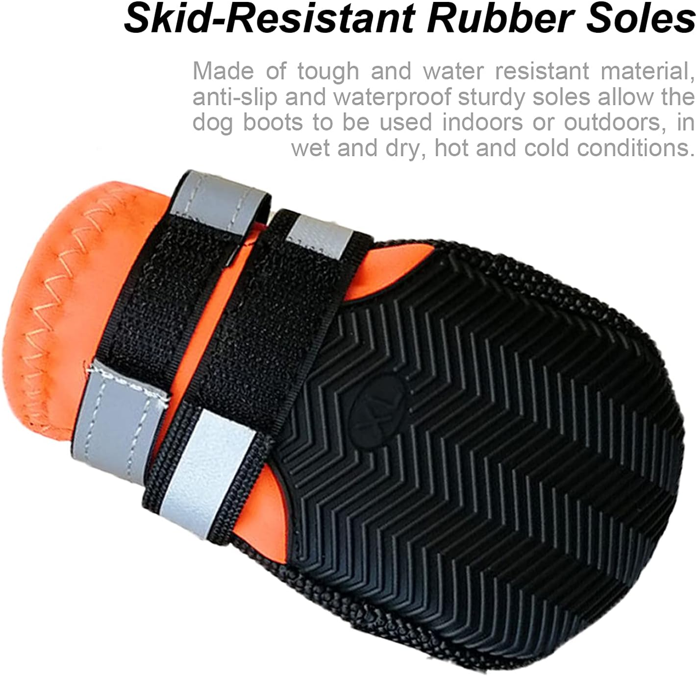 Dog Shoes, Waterproof Anti-Slip Dog Boots Snow Shoes with Two Reflective Straps, 4 Pcs Pet Paw Protectors Rain Boots for Small Dogs, Orange (S)