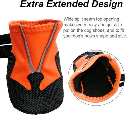 Dog Shoes, Waterproof Anti-Slip Dog Boots Snow Shoes with Two Reflective Straps, 4 Pcs Pet Paw Protectors Rain Boots for Small Dogs, Orange (S)