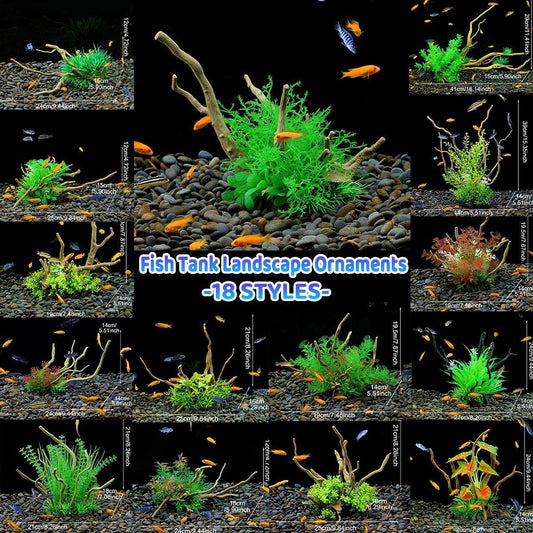 Aquarium Landscaping Decoration Artificial Wood and Plants Fish Tank Ornament - CM2503-Green
