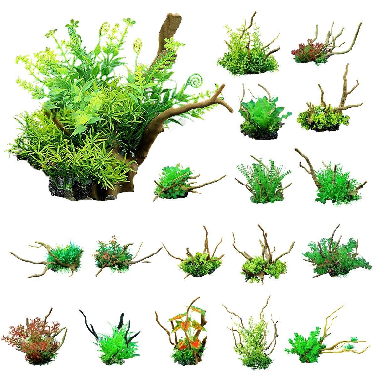Aquarium Landscaping Decoration Artificial Wood and Plants Fish Tank Ornament - CM2503-Green