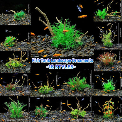 Aquarium Landscaping Decoration Artificial Wood and Plants Fish Tank Ornament - CM3901-Green