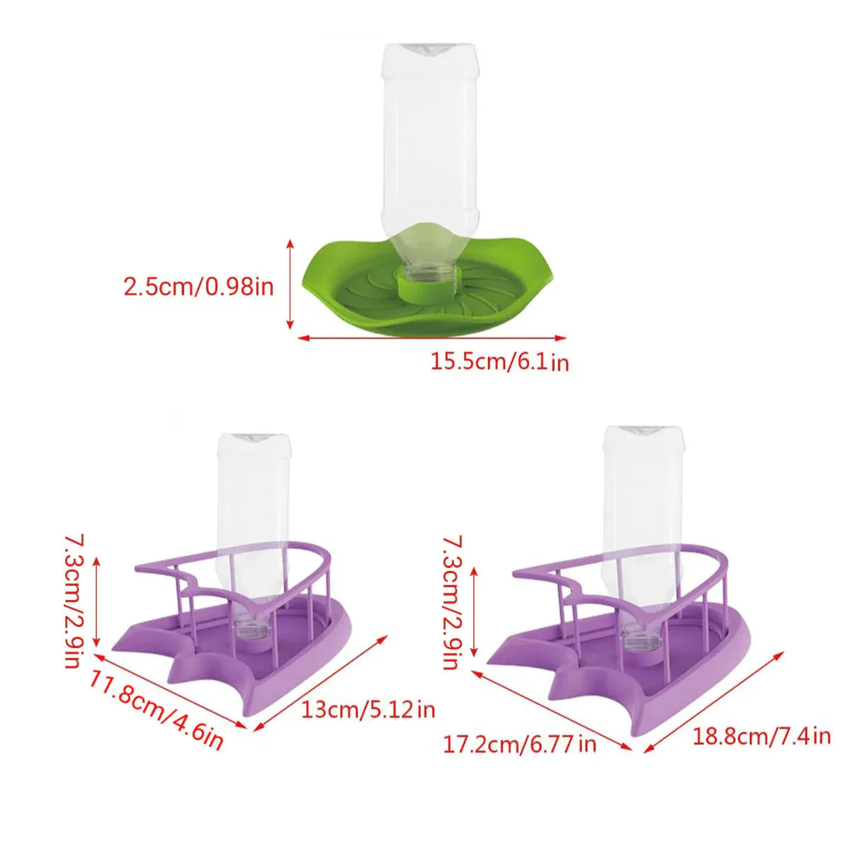 Reptile Water Bowl with Bottle for Lizard Gecko Snake Inverted Bottle Dispenser - Purple Platform S