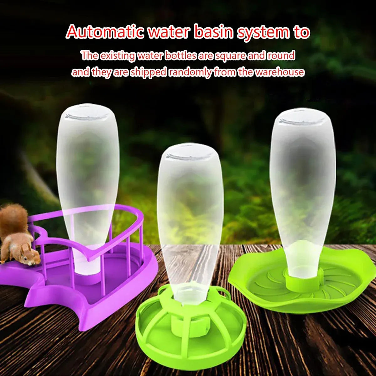 Reptile Water Bowl with Bottle for Lizard Gecko Snake Inverted Bottle Dispenser - Purple Platform S