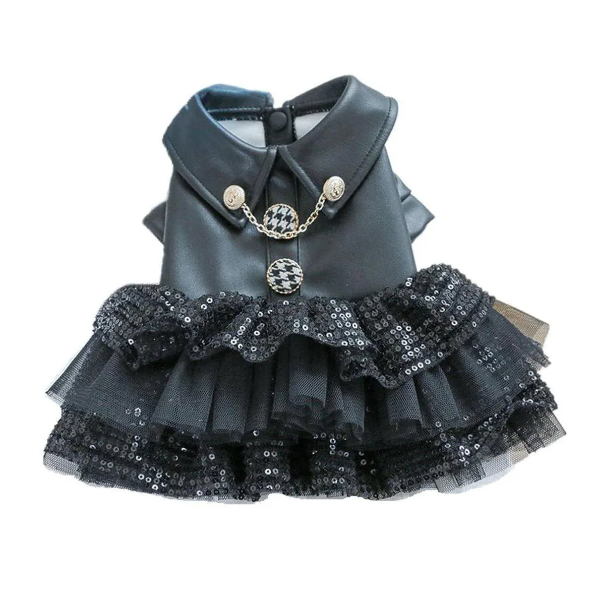 Faux Leather Sequin Skirt Outfit for Small Dogs - L