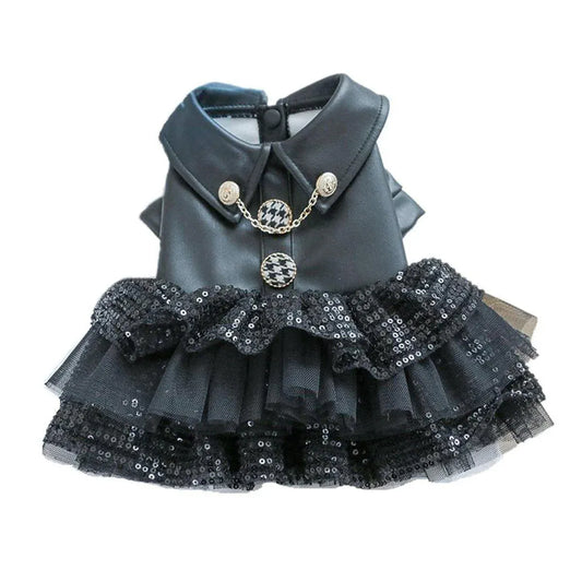 Faux Leather Sequin Skirt Outfit for Small Dogs - L
