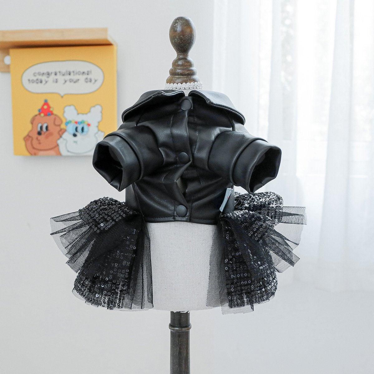 Faux Leather Sequin Skirt Outfit for Small Dogs - L