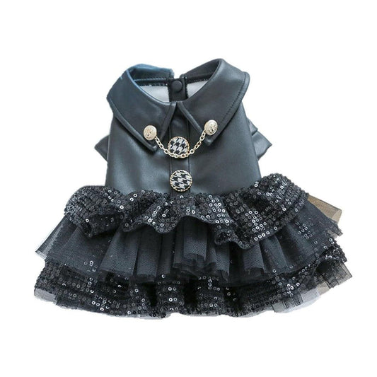 Faux Leather Sequin Skirt Outfit for Small Dogs - M