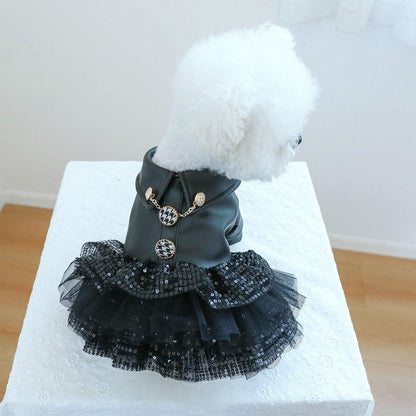 Faux Leather Sequin Skirt Outfit for Small Dogs - M