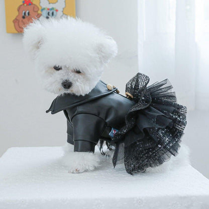 Faux Leather Sequin Skirt Outfit for Small Dogs - M