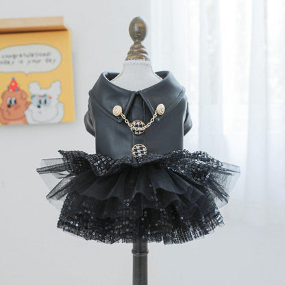Faux Leather Sequin Skirt Outfit for Small Dogs - M